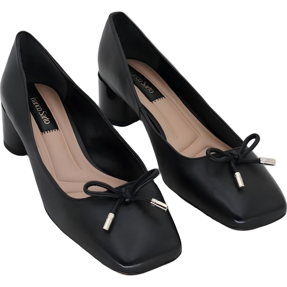 Franco Sarto Black Leather Natalia Ballet Heels with Bow Detail Size 9.5W